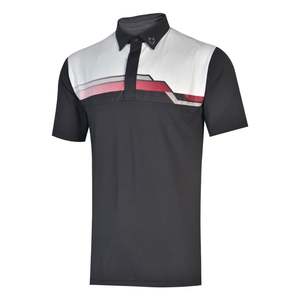 Veste de golf Handee à manches courtes rayée noir et blanc avec poignets roses - Product Image 1