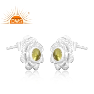 Latest Fine <b>Sterling</b> <b>Silver</b> Natural Peridot Gemstone Floral Design <b>Stud</b> Earring Jewelry For Women Gift For Her - Product Image 2