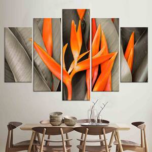 Arte en lienzo impreso con diseño de pájaro del paraíso en naranja vibrante, diseño gráfico floral, JUEGO DE 5 LIEÑOS SURTIDOS - Product Image 1