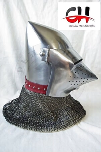 Casco Medieval de Acero de Calibre 18 con Diseño de Cara de Cerdo y Avental, Estilo Vintage Plateado, Decoración para el Hogar, por Calvin Handicraft - Product Image 6