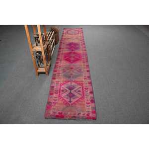 Vintage Turkish Herki Rug 2.5x13 ft (76x396 cm), <b>Red</b> Southwestern <b>Wool</b> Rug - Product Image 1