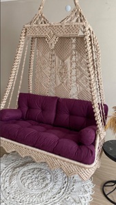 Hamaca con cordón de algodón macramé, columpio doble estilo bohemio para uso en interiores y exteriores, tejido a mano para adultos - Product Image 6