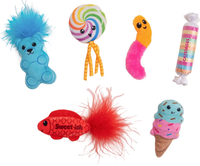 Lot de 6 jouets en peluche pour chat, adorables jouets en forme de bonbons et de glaces avec plumes et papier froissé, jouets interactifs à mordre et à mâcher