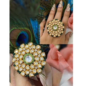 Charmante tenue traditionnelle véritable Kundan plaqué or bague élégante réglable pour les mariages fêtes fiançailles porter pour les femmes - Product Image 1