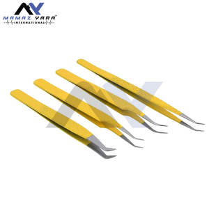 Pince à épiler professionnelle en acier inoxydable avec poignée en diamant Applicateur d'extensions de cils à pointe en fibre jaune - Product Image 2