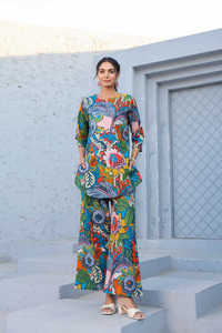 Conjunto Palazzo de algodón 100% hecho a mano indio, pijama con estampado Floral, conjunto de ropa de salón, traje de noche cómodo para damas de honor, tallas - Product Image 6