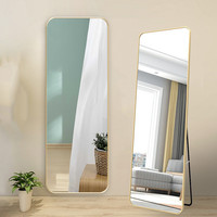 Miroir de toilette sur pied sans étagère, en aluminium brossé couleur or noir, 50*160cm