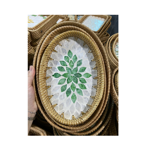 Vente en gros prix bon marché plateau de service en rotin assiette en céramique de rotin avec service de vaisselle à motifs multiples Vietnam usine faite à la main - Product Image 6