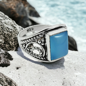 Extreme Look 925 Sterling <b>Silver</b> Natural Blue Chalcedony Gemstone Party Wear Chunky <b>Ring</b> for <b>Man</b> Handmade Jewelry Bulk Suppliers - Product Image 2