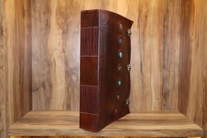 Unique Seven Stone Embossed Leather Brass C Lock <b>Journal</b> Stone Book Dairy with Wood Free Handmade Deckle Edge Paper - Product Image 2