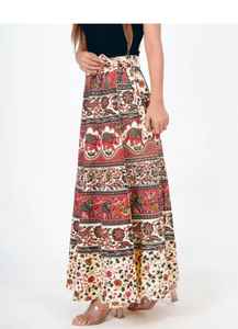 Falda envolvente de verano muy elegante y cómoda con estampado Rajasthani y cintura bordada para mujer - Product Image 3
