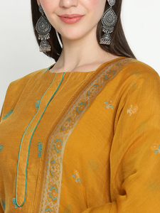 Costumes 3 pièces imprimés de couleur jaune pour femmes Maxi broderie en lin pakistanais Salwar Dupatta Party - Product Image 3
