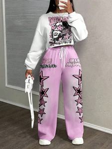 Custom Logo Women Winter Streetwear Plus Size Acid <b>Wash</b> Tracksuit Set High Quality Cotton Sports Jogger Wholesale - Product Image 5