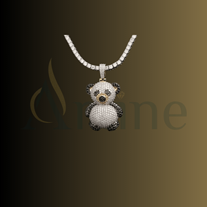 Collier pendentif en chaîne de corde pour hommes ou femmes avec conception de bijoux panda à maillons cubains texturés - Product Image 1