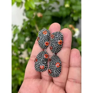 Pendientes de Plata 925 con Granate Spessartita, Perla de Agua Dulce, Diamante, Turquesa y Coral para Bodas y Fiestas - Product Image 2