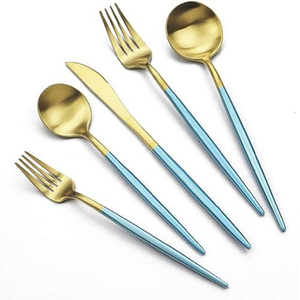 Vajilla de la mejor calidad, cuchillo, cuchara y tenedor, vajilla de acero inoxidable chapada en oro con mango de resina azul cielo, juego de cubiertos - Product Image 1