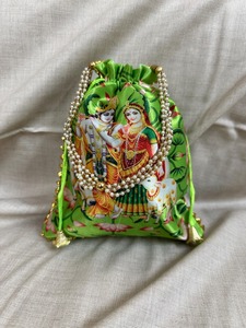 Bolsas Potli con Estampado de Radhe Krishnaji para Recuerdos de Boda, Suministros para Puja Hindú, Regalos de Inauguración de Casa, Bolsas de Prasad, Regalos para Damas de Honor - Product Image 3