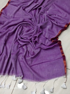 Sari en coton Jori Border Mal, tissé uni, teinture écologique, séchage rapide, léger, sari de mariage pour filles - Product Image 6