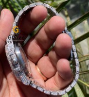 Montre-bracelet analogique de luxe Hip Hop avec diamants Moissanite, cadran en verre, bracelet en acier inoxydable, mouvement ETA pour hommes