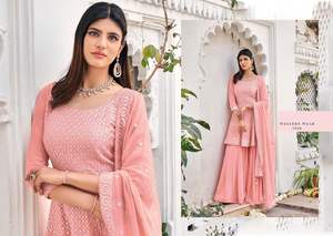 Collection de vêtements pour femmes à la mode Heavy Designer Party Wear Viscose Georgette Brodé Top et Sharara Avec Dupatta - Product Image 4