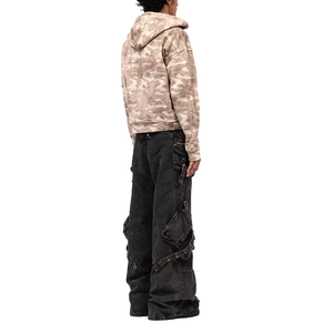 Sudadera de Camuflaje para Hombre, Cierre Completo, Estilo Corto, Lavado Ácido, Ropa Urbana Informal, Manga Larga con Bolsillo, Sudadera con Capucha Moderna - Product Image 3