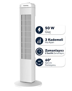 Ventilateur colonne électrique sans pales Kumtel KTF-258W, design en plastique blanc, 50W, minuterie, 3 vitesses, télécommande, oscillant, usage domestique - Product Image 1