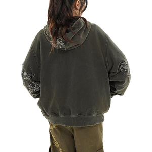 Sweat-shirt à capuche personnalisé pour femmes, sweat-shirt à capuche pour femmes avec logo personnalisé, poche à épaule tombante, sweat-shirt à capuche avec strass, sweat-shirt à capuche zippé pour hommes - Product Image 4