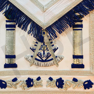 Masonic Master Mason <b>White</b> Apron Hand Embroidered Lodge Regalia with <b>Silver</b> Fringe <b>and</b> Columns Design - Product Image 6
