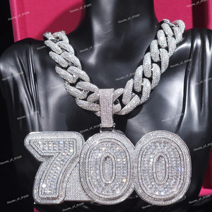 Collier Hip Hop avec pendentif numéro 700 serti de diamants Moissanite, bijoux de luxe en acier inoxydable pour hommes - Product Image 4