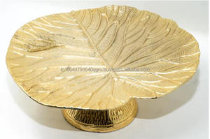 Home Decoration Cake And <b>Sweet</b> Serving Stand With Top Leaf Designed Platter And Golden Base For <b>Christmas</b> Birthday Celebration - Product Image 2