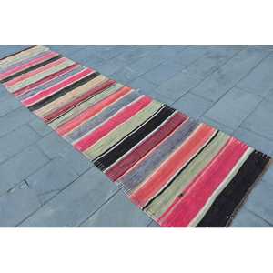 2.8x8.3 ft Vintage Kilim Rug, Turkish Rug, <b>Red</b> Plants & trees <b>Wool</b> Rug - Product Image 1