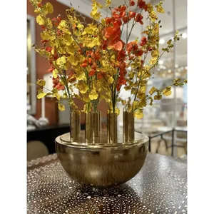 Vase à fleurs de table en fer de style côtier moderne, écologique, luxueux, brillant argenté, texturé or de qualité supérieure - Product Image 4