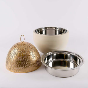 Casserole en cuivre avec couvercle Bol Handi Conception de fleurs en métal Couleur or et rose Ustensiles de cuisine Stockage des aliments - Product Image 3