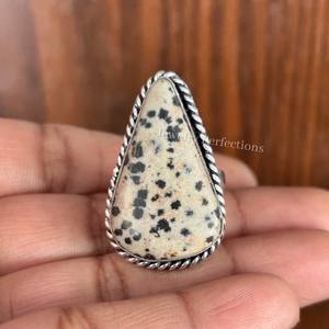 Anillo Ovalado de Plata de Ley 925 con Piedra Preciosa de Jaspe Dálmata Original, Venta al por Mayor, Tendencia, Precio de Fábrica, Joyería para Mujer - Product Image 1