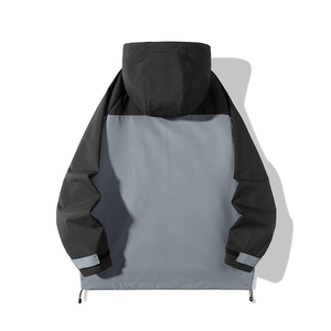 Printemps Automne Américain Rétro Patchwork Couture Couleur Contraste Coupe-Vent Style Extérieur Veste À Capuche Décontractée - Product Image 2