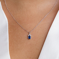 Kalung Rantai Emas 14K Asli dengan Liontin Minimalis Batu Topaz London Biru Bentuk Pir 7x10mm, Buatan Tangan, Hadiah Istimewa