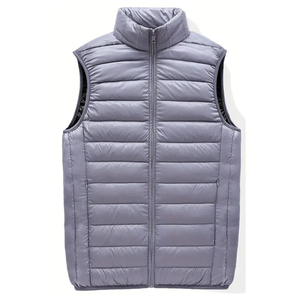 เสื้อแขนกุดลายผ้านวมสำหรับผู้ชายเสื้อแขนกุดทรงหลวมเสื้อแจ็กเก็ตแบบมีซิปปกตั้งสำหรับฤดูหนาวออกแบบโลโก้ได้ตามต้องการ - Product Image 1