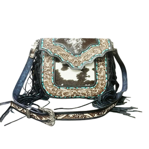 Western fait à la main en cuir véritable Cowgirl bandoulière sac à bandoulière Style bohème frange fermeture éclair grande capacité Portable Design - Product Image 1
