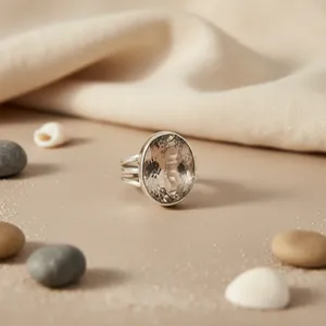 "Handmade Boho Geometric Platinum Statement <b>Ring</b> with Smoky <b>Quartz</b> for Women's Gift" - Product Image 1