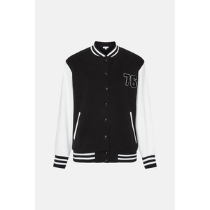 Best Quality Women's Varsity Jackets XL Plus Black Wool Body <b>White</b> Sleeves <b>Button</b> Closure Casual College Wear Silk Embroidery - Product Image 4