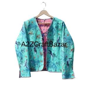 Veste matelassée réversible en coton 100% pour femmes, style formel indien fait à la main avec patchwork floral pour femmes et filles - Product Image 2