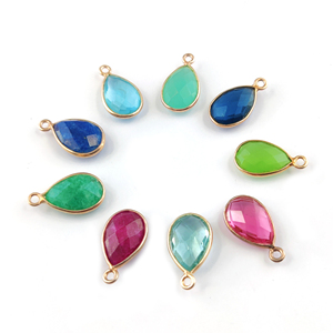 Aguamarina cuarzo bisel encanto 12x9mm pera Briolette chapado en oro rosa 925 plata esterlina bisel conjunto colgante hecho a mano plata encanto - Product Image 2