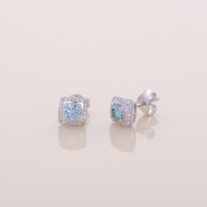 IGI Certified Lab Grown Blue Round Cut Diamond Halo Stud <b>Earrings</b> <b>Solid</b> 925 Sterling <b>Silver</b> Elegant Luxury <b>Earrings</b> - Product Image 2