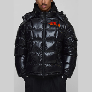 Chaqueta Bomber Brillante de Invierno para Hombre, Impermeable, Cortavientos, Cálida, Acolchada, con Cuello Alto, Logotipo Frontal y Capucha - Product Image 4