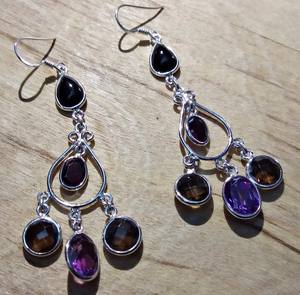 Handmade Elegant Fashion Brass <b>Earrings</b> with Amethyst Quartz Gemstone Oval Pear Cut Faceted Jewelry Party Gift for Women - Product Image 1