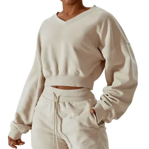 Sweatshirt hoodie wanita Crop Top 2023 sweter bulu domba Crop Gym kebugaran cetak kustom