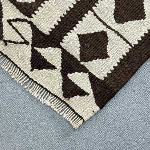 Turkish Vintage Runner Rug 3.1x12.1 ft, Kilim <b>Brown</b> <b>Wool</b> Rug - Product Image 4