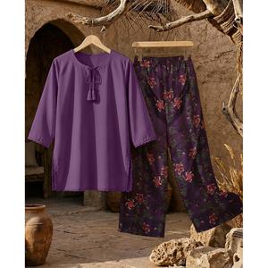 Conjunto Básico MUZANG de Estilo Casual en Tela Pura, Blusa de Manga Tres Cuartos para Primavera/Verano - Product Image 1