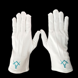 Guantes de algodón de trabajo con logotipo personalizado transpirable bordado masónico azul fino cuadrado y brújula estilo de logotipo de la máquina en tarifa barata suave - Product Image 2