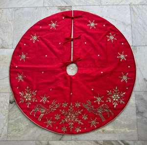 Decorative Handmade Christmas Tree <b>Skirt</b> Made with <b>Beads</b> and Fine Craftsmanship for an Elegant Holiday Touch and Festive Decor - Product Image 1